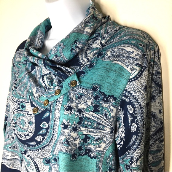 Miusey | Cowl Neck Paisley Tunic Top - Picture 4 of 12